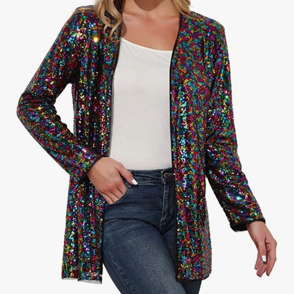 Kancy Kole Women's Sequin Jacket Open Front Blazer